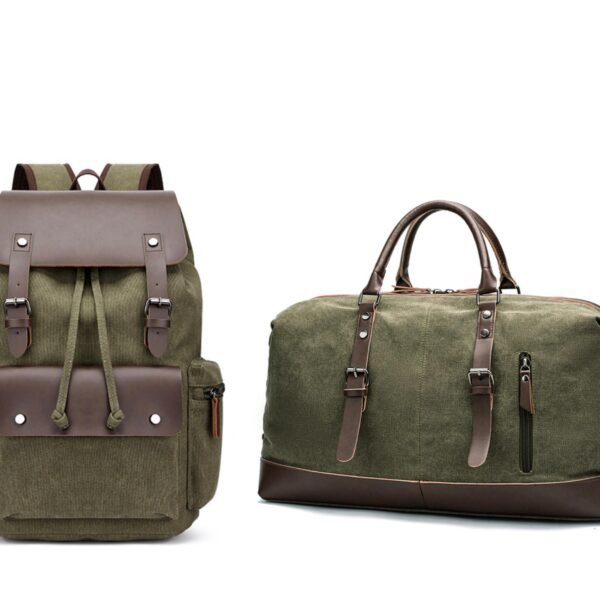 Green Leather 2-Piece Luggage Set